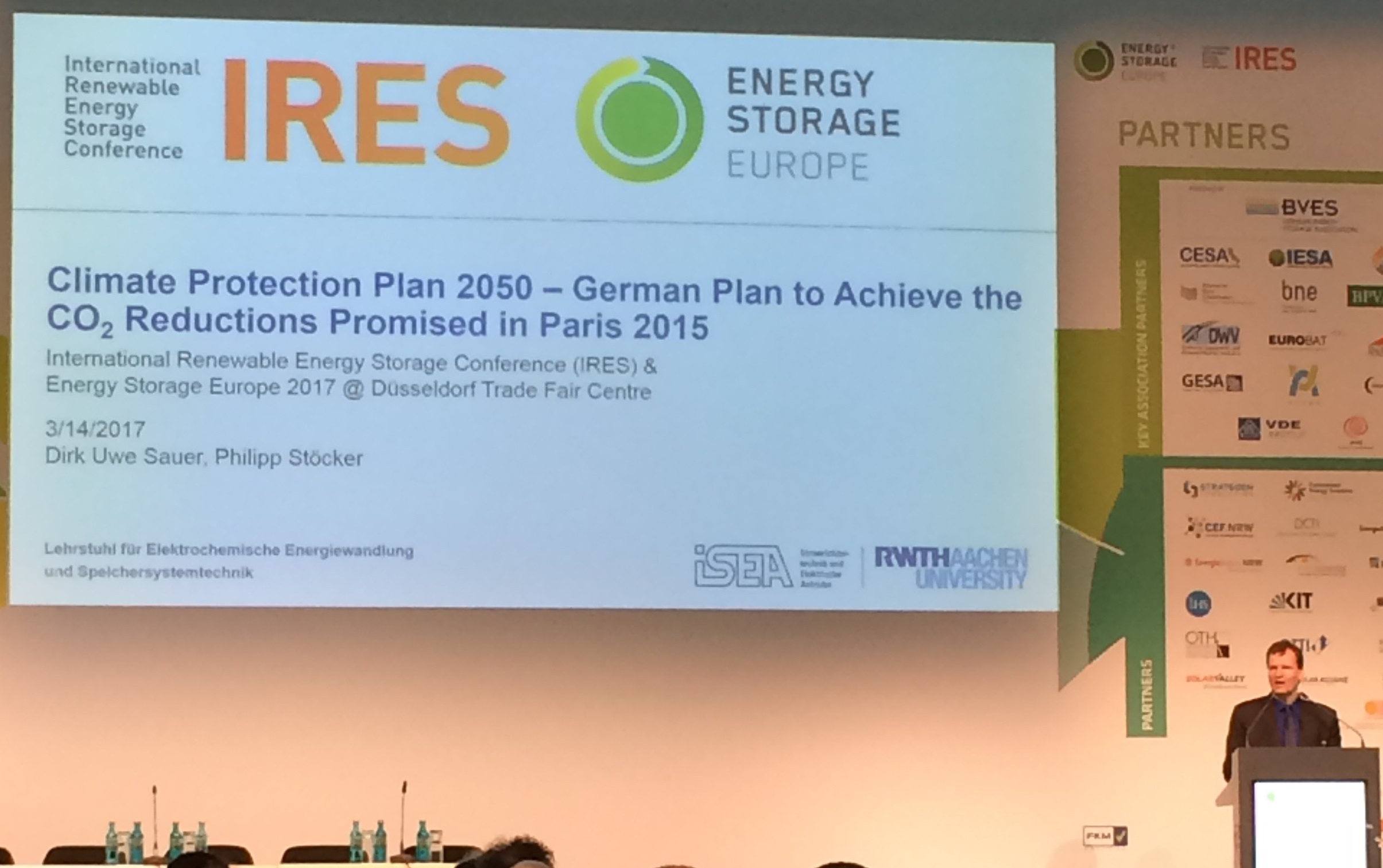 Prof Dirk Uwe Sauer of RWTH Aachen University speaking on Germany's emissions reduction goals. Image: Andy Colthorpe.